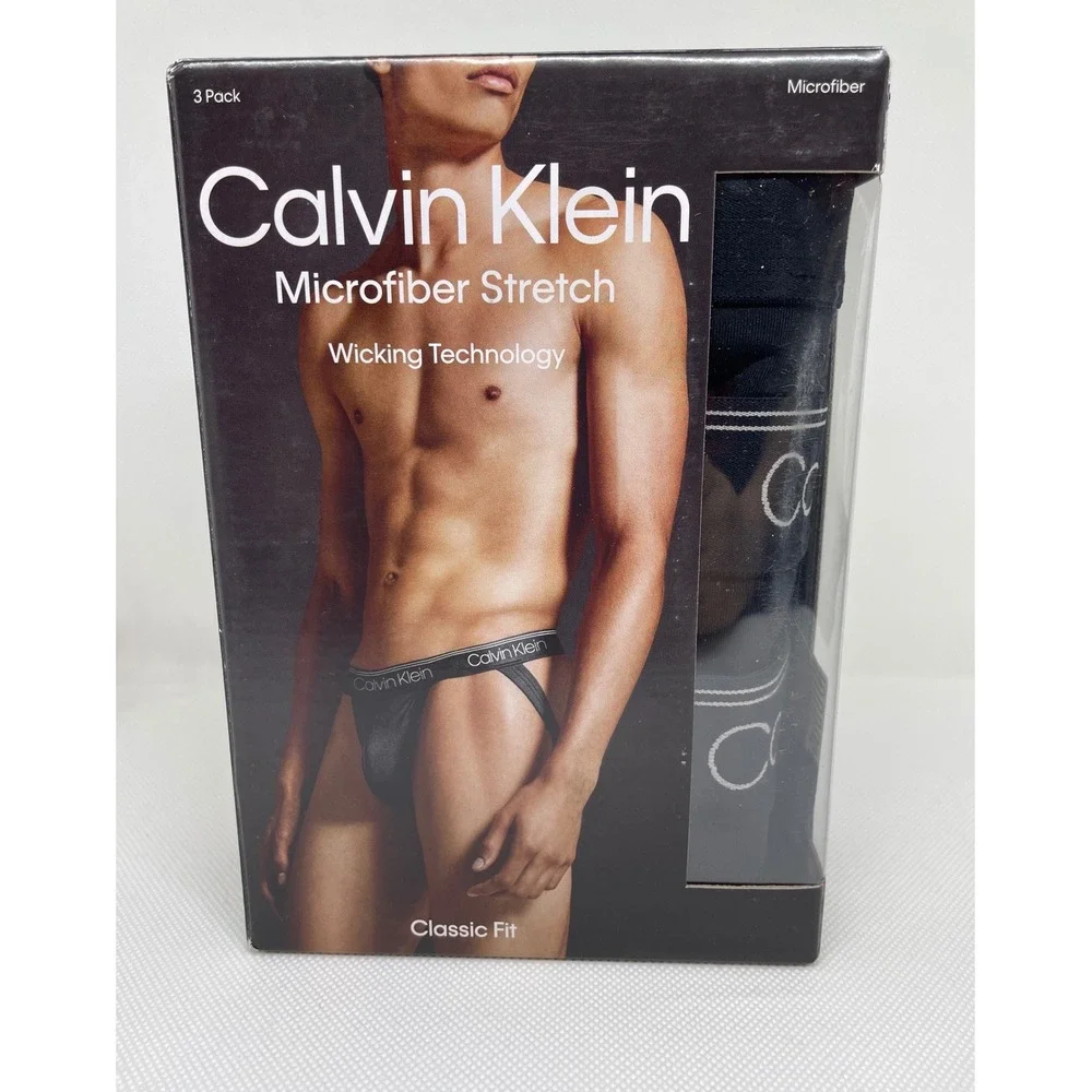 Calvin Klein Jock Strap 3-Pack Black Microfiber Stretch Wicking Gym Underwear XL